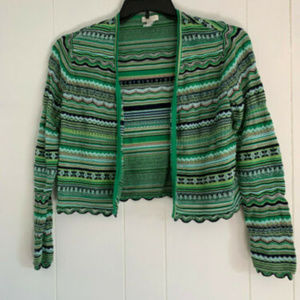 Chico's Green Stripe Crop Sweater Size 1 (Size 8)